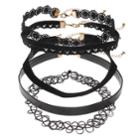 Mudd&reg; Lace, Faux Leather & Tattoo Choker Necklace Set, Women's, Black