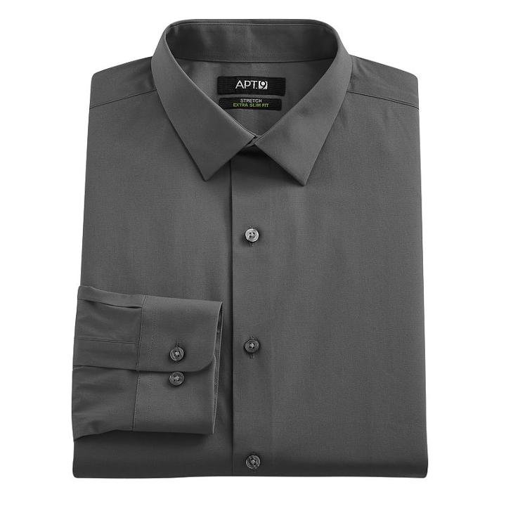 Men's Apt. 9&reg; Extra-slim Solid Stretch Dress Shirt, Size: 16.5 36/37, Dark Grey