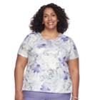 Plus Size Alfred Dunner Studio Floral Basketweave Top, Women's, Size: 3xl, Gray Purple Flowers