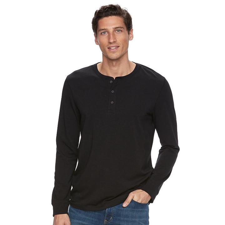 Men's Sonoma Goods For Life&trade; Flexwear Slim-fit Henley, Size: Medium, Black