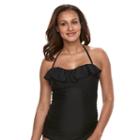 Pink Envelope Maternity Ruffle Tankini Swim Set, Women's, Size: L-mat, Black