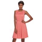 Women's Connected Apparel Floral Lace Fit & Flare Dress, Size: 8, Lt Orange