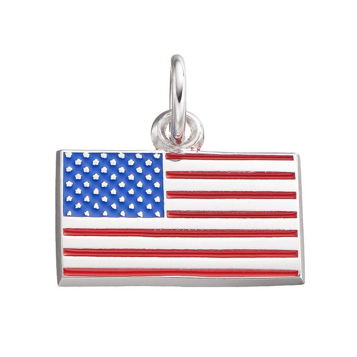 Logoart Sterling Silver American Flag Pendant, Women's, Multicolor