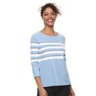 Women's Croft & Barrow&reg; Button Crewneck Tee, Size: Medium, Light Blue