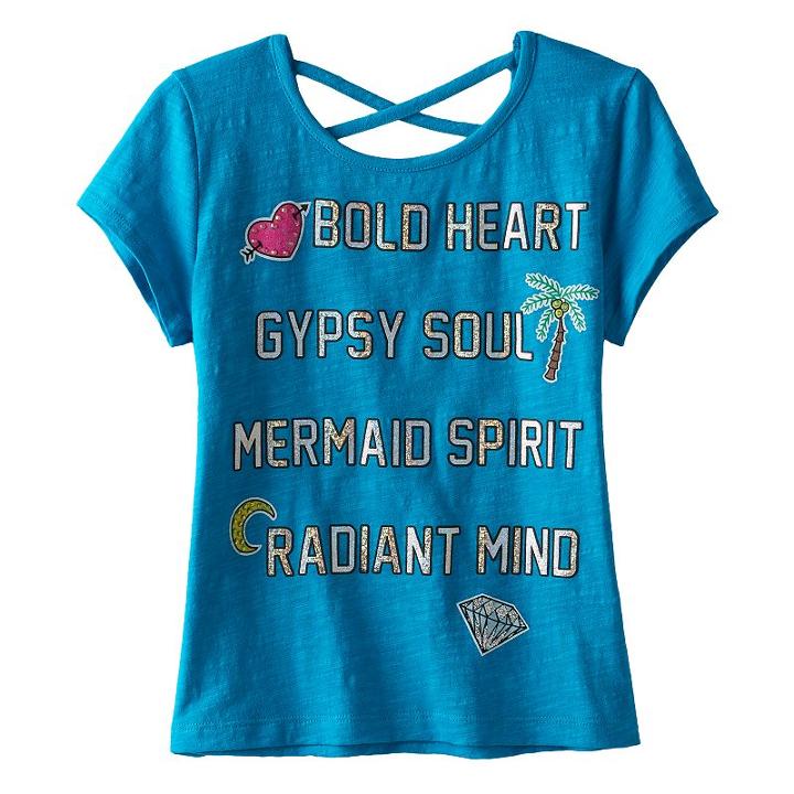 Disney D-signed Pirates Of The Caribbean: Dead Men Tell No Tales Girls 7-16 Criss-cross Back Foil Graphic Tee, Size: Large, Brt Blue