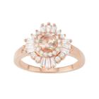 14k Rose Gold Over Silver Simulated Morganite & Cubic Zirconia Halo Ring, Women's, Size: 12, Pink