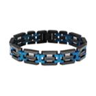 Men's Black & Blue Ion-plated Stainless Steel Bracelet, Size: 8.5