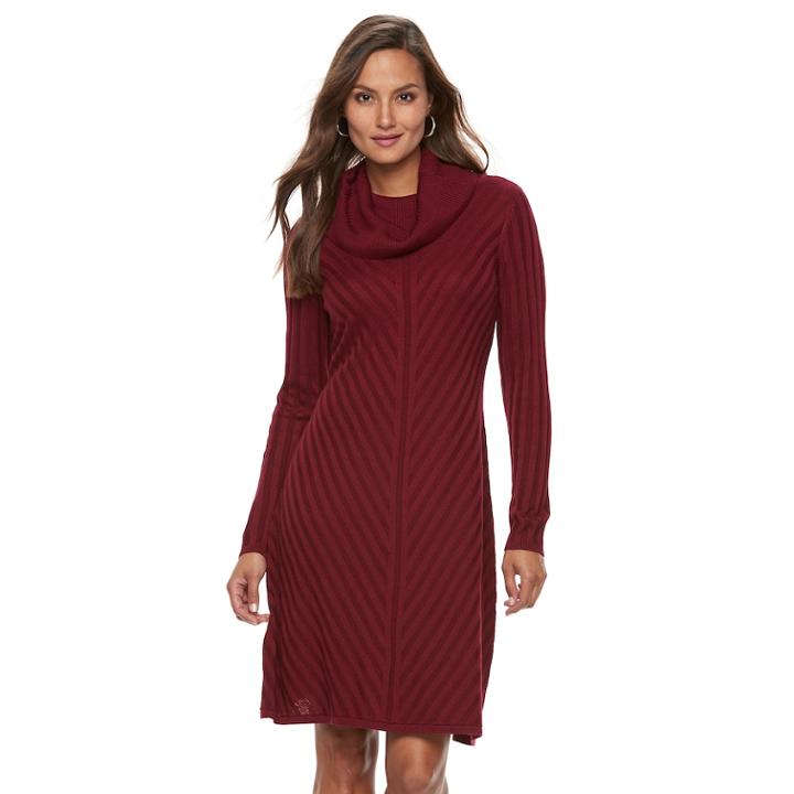 Women's Dana Buchman Mitered Cowlneck Sweater Dress, Size: Medium, Dark Red