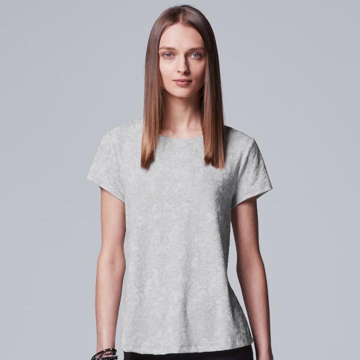 Women's Simply Vera Vera Wang Jacquard Tee, Size: Xl, Light Grey
