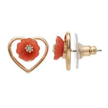 Lc Lauren Conrad Peach Flower Nickel Free Heart Stud Earrings, Women's, Pink