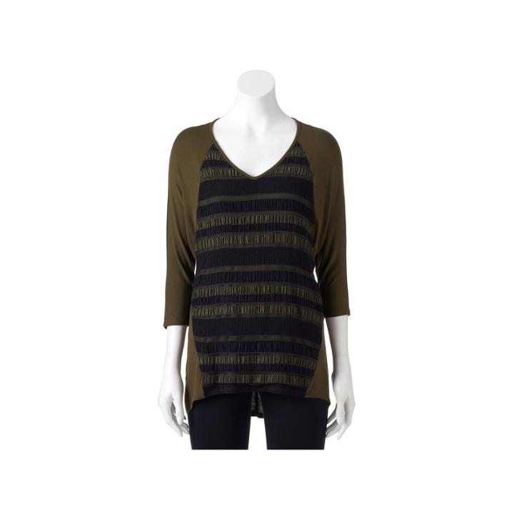 Women's Dana Buchman Striped Dolman Tee, Size: Large, Dark Brown