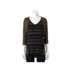 Women's Dana Buchman Striped Dolman Tee, Size: Large, Dark Brown