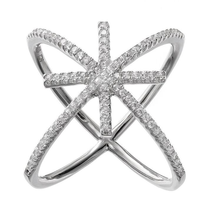Cubic Zirconia Sterling Silver Double X Ring, Women's, Size: 6, White