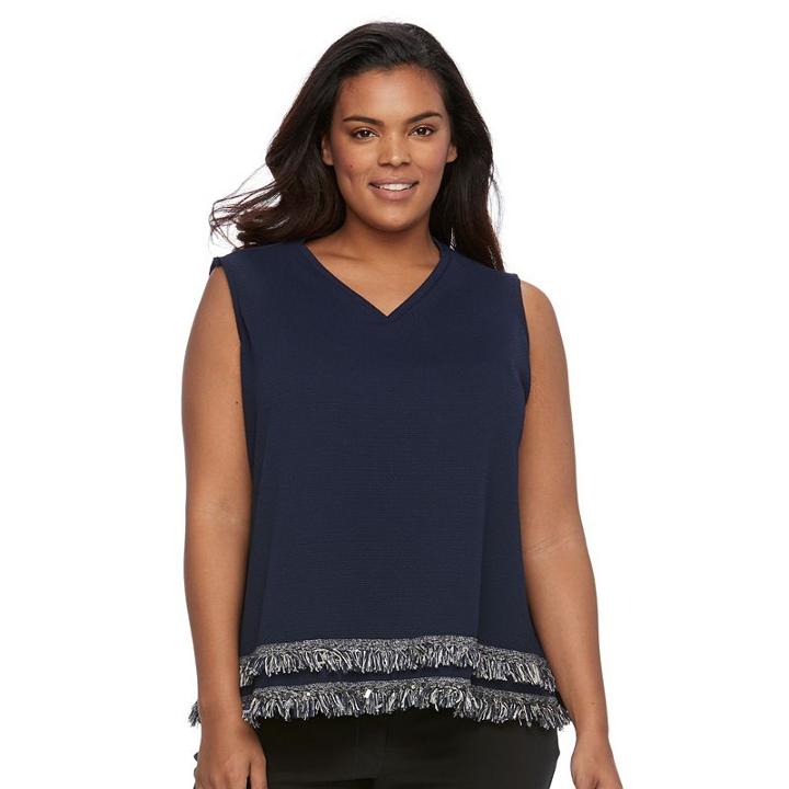 Plus Size Dana Buchman Jacquard Fringe-hem Top, Women's, Size: 1xl, Blue
