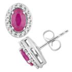 10k White Gold Ruby & 1/5 Carat T.w. Diamond Halo Stud Earrings, Women's, Red