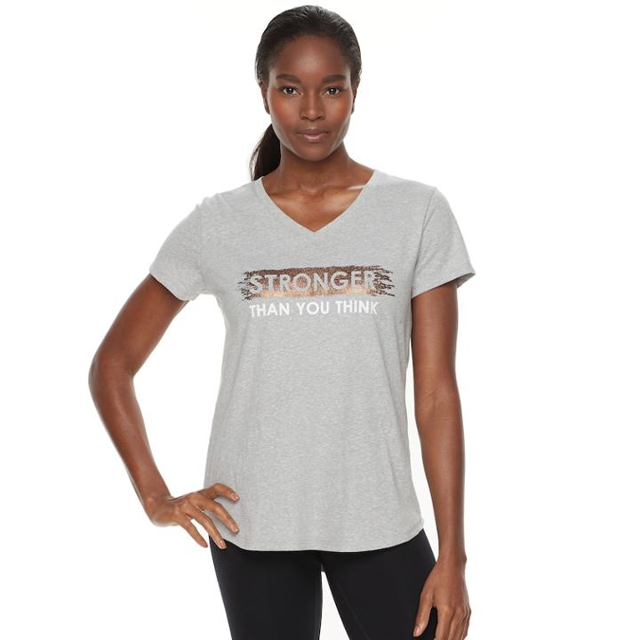 Women's Tek Gear&reg; Dry-tek V-neck Graphic Tee, Size: Medium, Light Grey