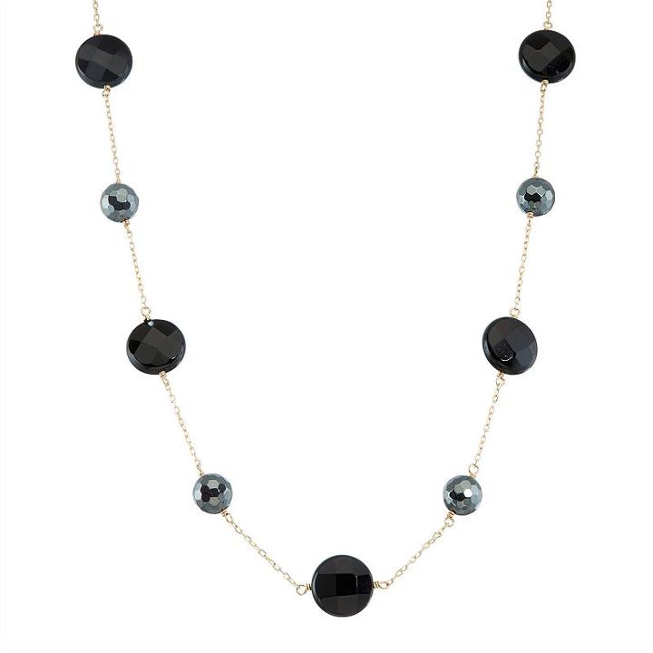 14k Gold Onyx & Hematite Station Necklace, Women's, Size: 18, Black