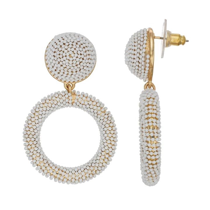 Dana Buchman Simulated Crystal Hoop Drop Earrings, Women's, White