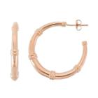 14k Gold Ribbed Hoop Earrings, Women's, Pink