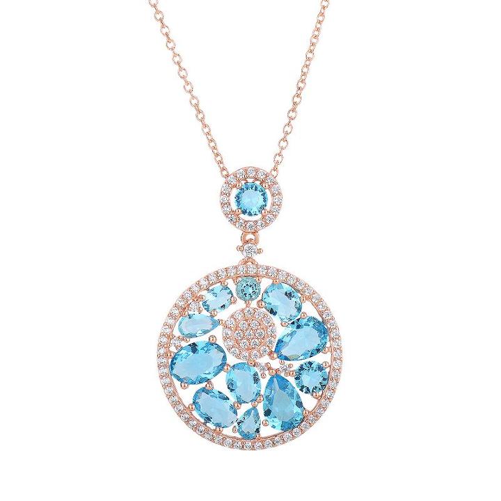 Sterling Silver Cubic Zirconia Circle Pendant Necklace, Women's, Size: 18, Blue