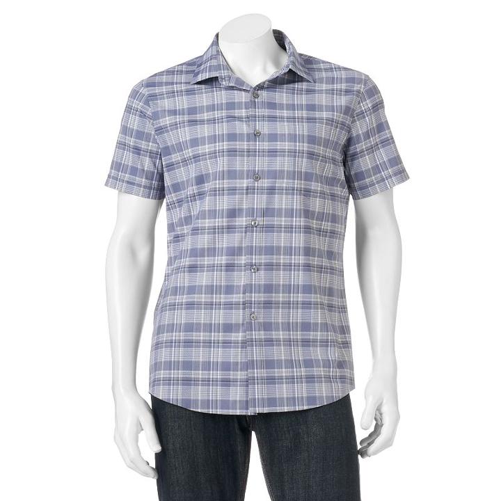 Men's Apt. 9&reg; Slim-fit Patterned Stretch Button-down Shirt, Size: Med Slim, Light Grey