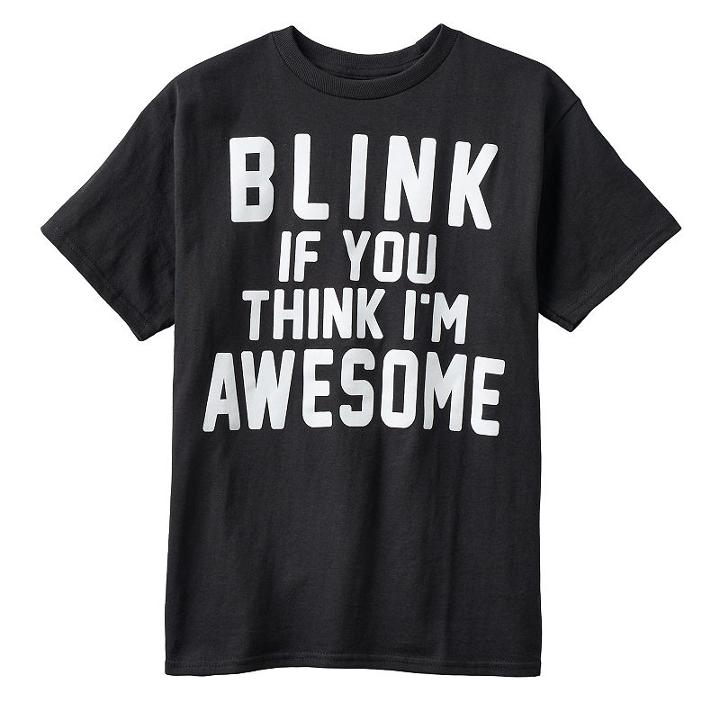 Boys 8-20 Blink If You Think I'm Awesome Tee, Boy's, Size: Xl, Black