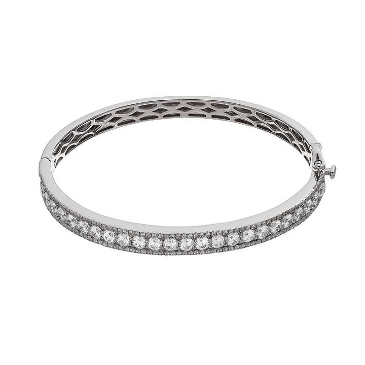 Emotions Sterling Silver Hinged Bangle Bracelet - Made With Swarovski Cubic Zirconia, Women's, White