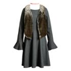 Girls 7-16 Emily West Bell Sleeve Dress & Faux Fur Vest Set With Choker Necklace, Size: 10, Grey