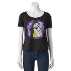 Disney's Beauty And The Beast Juniors' Stained Glass Belle Ringer Graphic Tee, Girl's, Size: Medium, Black