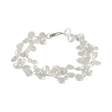 Sterling Silver Freshwater Cultured Pearl And Austrian Crystal Bracelet, Women's, White