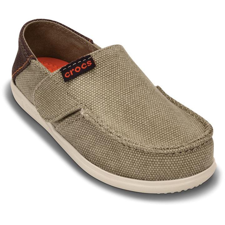 Crocs Santa Cruz Boys' Loafers, Boy's, Size: 10-11 T, Beig/green (beig/khaki)