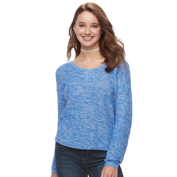Juniors' So&reg; Textured V-neck Sweater, Teens, Size: Small, Med Blue