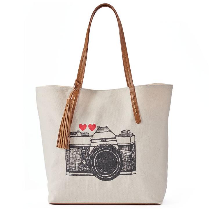 Sonoma Goods For Life&trade; Canvas Printed Tote, Women's, Beig/green (beig/khaki)