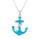 Lab-created Blue Opal & Cubic Zirconia Sterling Silver Anchor Pendant Necklace, Women's, Size: 18