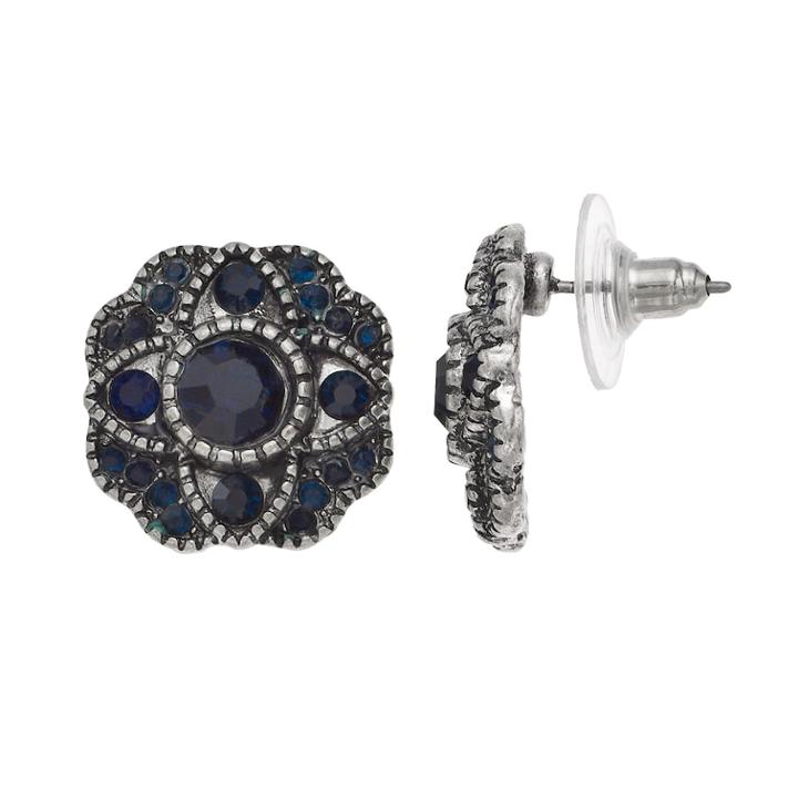 Blue Antiqued Quatrefoil Nickel Free Drop Earrings, Women's, Navy