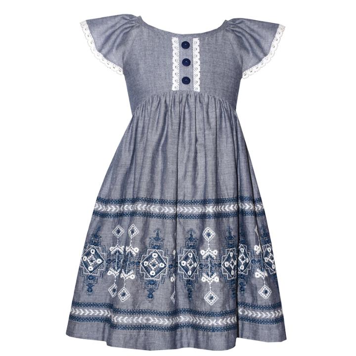 Girls 4-6x Bonnie Jean Chambray Embroidered Dress, Size: 6, Blue