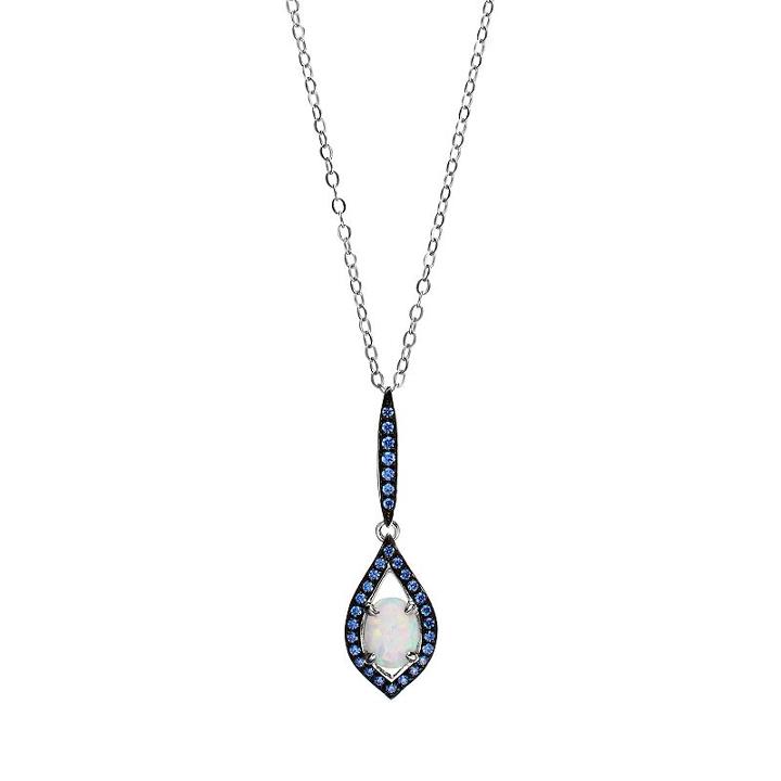 Sparkle Gem Sterling Silver Simulated White Opal & Blue Cubic Zirconia Linear Marquise Pendant Necklace, Women's, Size: 18