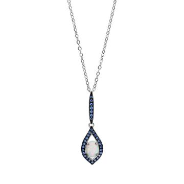 Sparkle Gem Sterling Silver Simulated White Opal & Blue Cubic Zirconia Linear Marquise Pendant Necklace, Women's, Size: 18