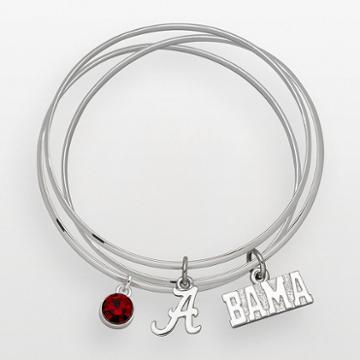 Alabama Crimson Tide Silver Tone Crystal Charm Bangle Bracelet Set, Women's, Red