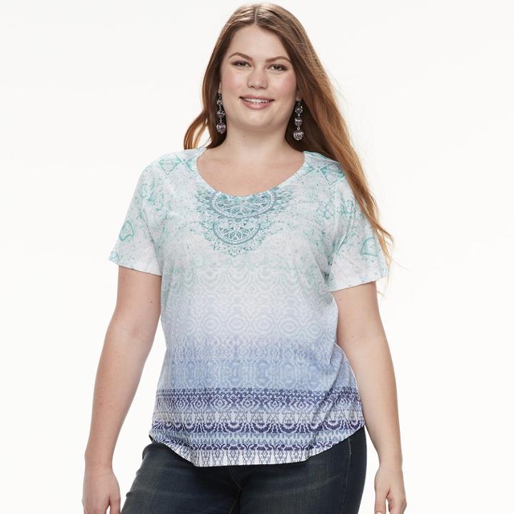 Plus Size World Unity Printed Top, Women's, Size: 1xl, Blue