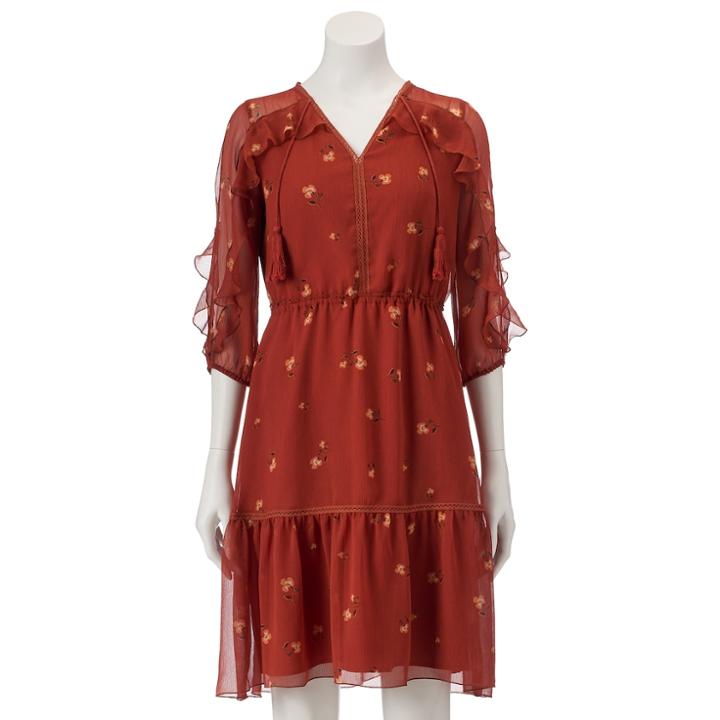 Women's Lc Lauren Conrad Ruffle Cold-shoulder Shift Dress, Size: Xs, Red