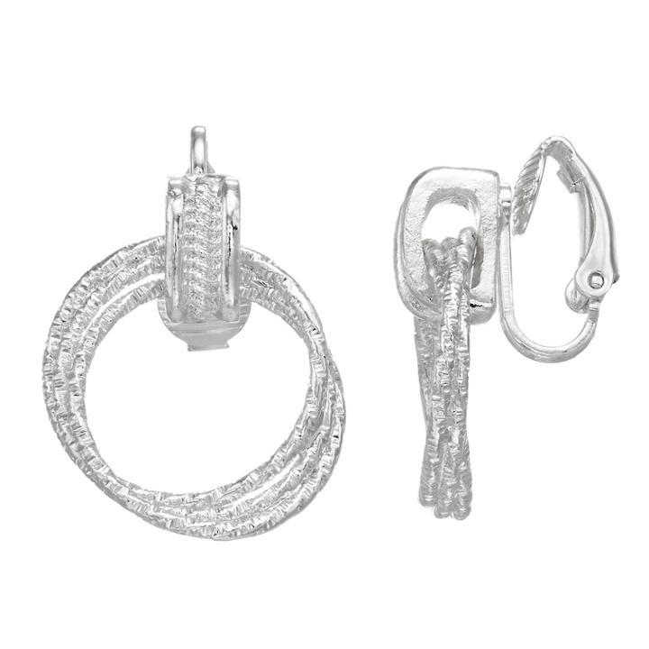 Dana Buchman Textured Silver-tone Doorknocker Clip-on Earrings, Women's, Silver