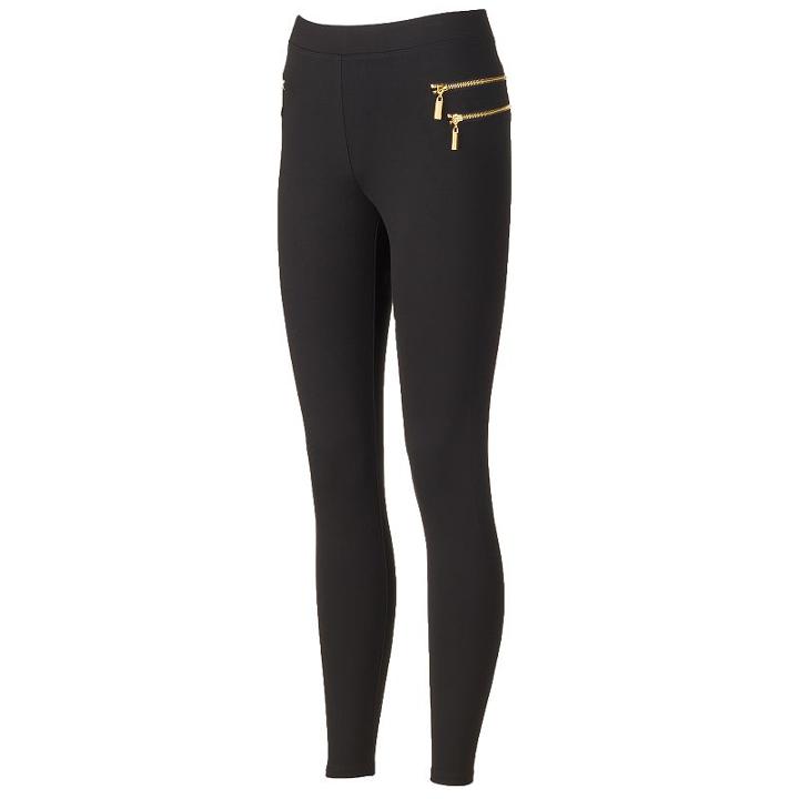 Women's Jennifer Lopez Black Zipper-accent Leggings, Size: Xs