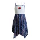 Girls 7-16 Emily West Printed Skirt Handkerchief Hem Dress With Tassel Necklace, Girl's, Size: 12, Blue