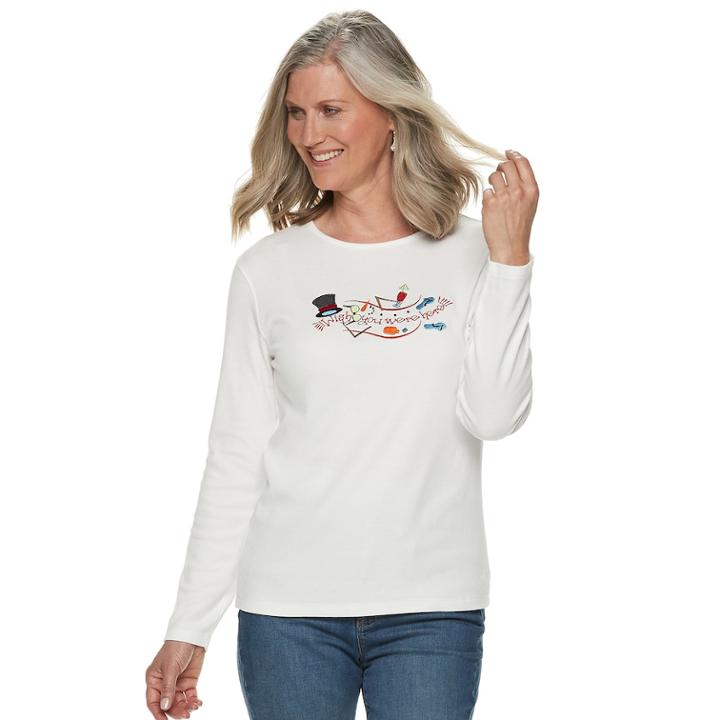 Women's Christmas Crewneck Graphic Tee, Size: Xl, White