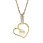 Pearlustre By Imperial 14k Gold Over Silver Freshwater Cultured Pearl & Diamond Accent Heart Pendant, Women's, Size: 18, White