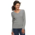 Women's Croft & Barrow&reg; Essential Cable Knit V-neck Sweater, Size: Xxl, Med Grey