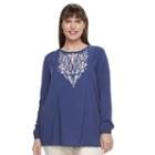 Plus Size Design 365 Embroidered Top, Women's, Size: 2xl, Blue (navy)