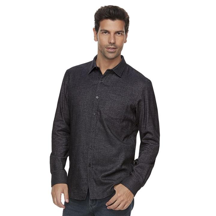 Big & Tall Men's Marc Anthony Slim-fit Soft-touch Flannel Button-down Shirt, Size: 3xl Tall, Black
