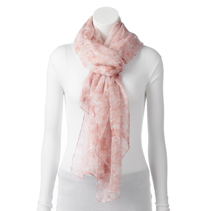 Lc Lauren Conrad Floral Border Oversized Oblong Scarf, Women's, White